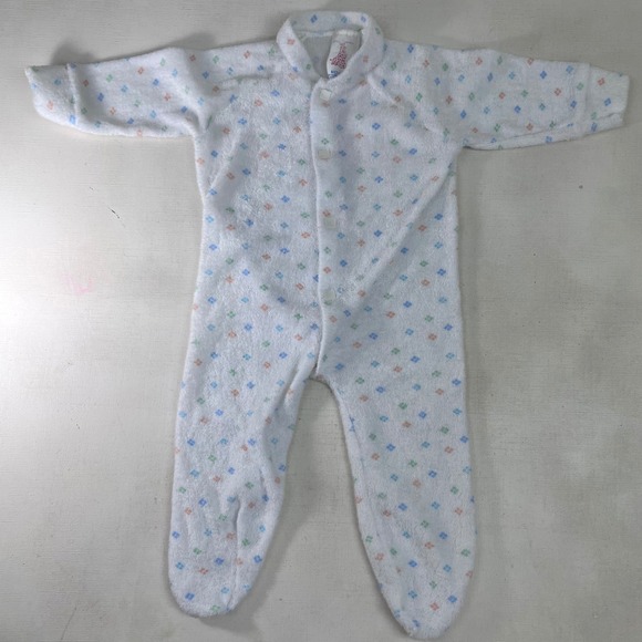 Petit Baby Sleeper One Piece Footed Pajamas White Blue Green 3 Month Vintage - Picture 1 of 12